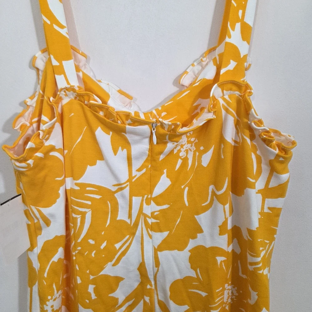 NWT Trina Turk Zile Dress Yellow Floral Size 12 Ruffle Sheath Sleeveless Midi - Picture 8 of 12